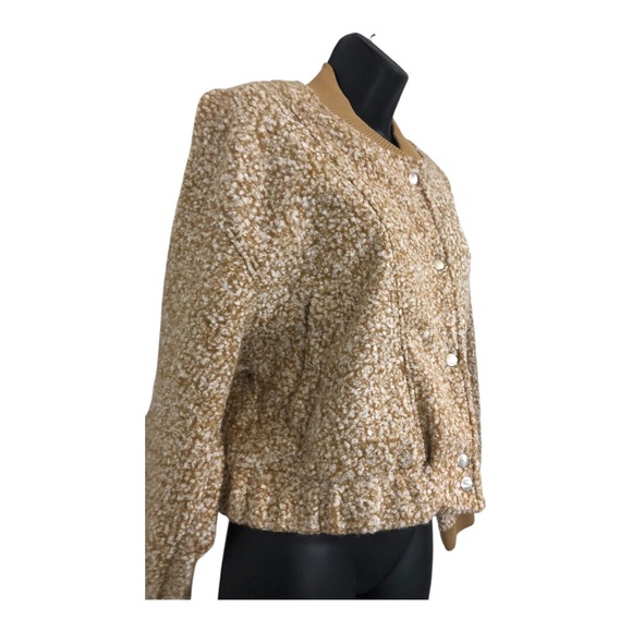 Tan boiled‎ wool look snap button front bomber style jacket size large brand new - Picture 10 of 13